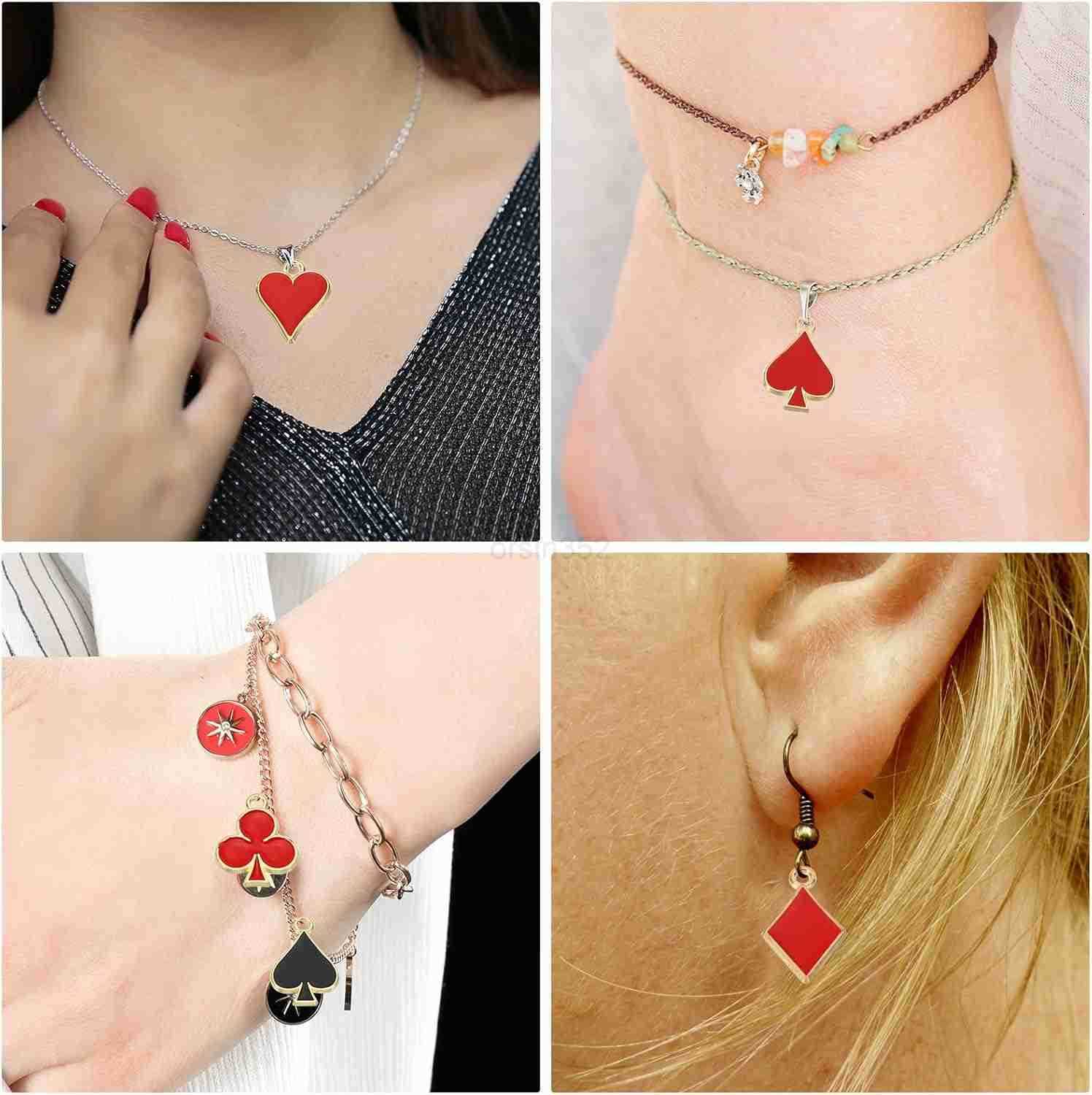 50pcs Hearts Charm Spades Charm Pendants Bulk Playing Cards Resin Alloy for Jewelry MakingW250911