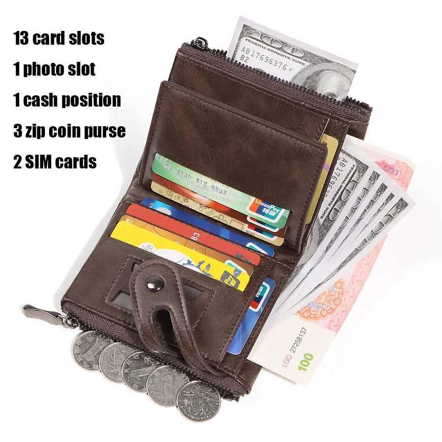 Classic retro Mens Chain Wallet RFID AntiTheft Mens Leather Wallet Double Zipper Coin Purse Credit Card Holder for Men W250911