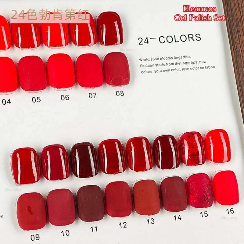 Eleanuos Ankara Polishing 24Pcs Varnish Gel Shining And Durable Soaking New Year Red Primer UV LED Nail Set 15Ml