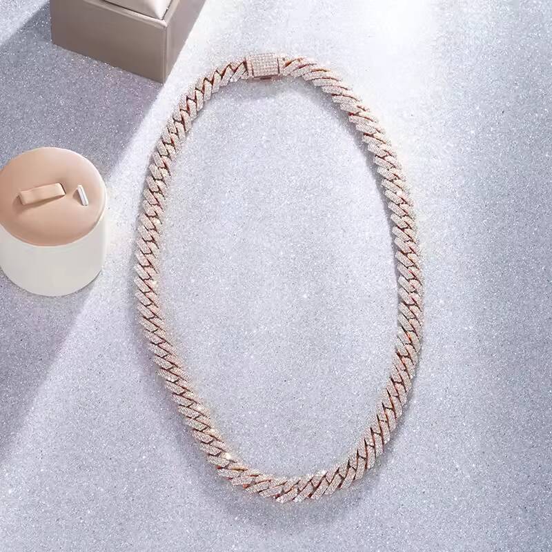 Hip Hop Style Custom VVS Moissanite 925 Sterling Silver Necklace and Bracelet Set with Iced Cuban Link Chain Custom Jewelry