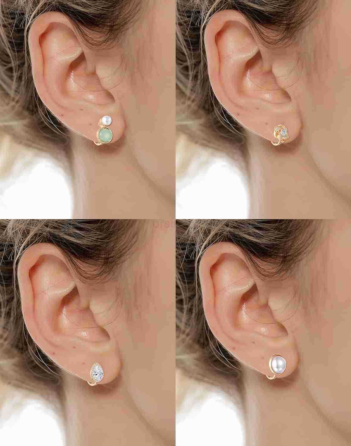 1015 Pairs Clip on Stud Earrings Non Pierced Teardrop Round Square CZ Pearl Twist Knot Flower Butterfly Heart Star Rainbow Cat Opal Clip on Earrings f