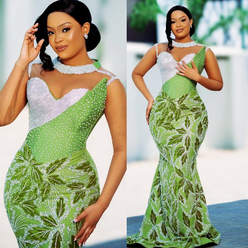 2025 Mermaid Mint Prom Dresses For Black Women Evening Dresses Formal Gowns High Neck Beaded 3D Lace Illusion Crystals Birthday Dress Second Reception
