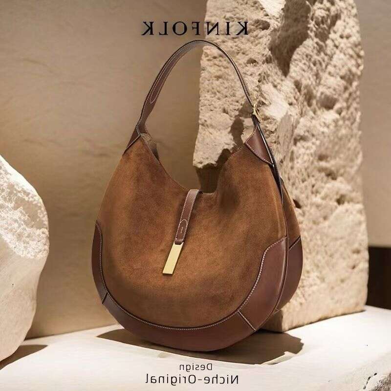 Bags Women's Underarm Suede Equestrian Design Dumpling Tote Style Hand Held Crescent Bag Large