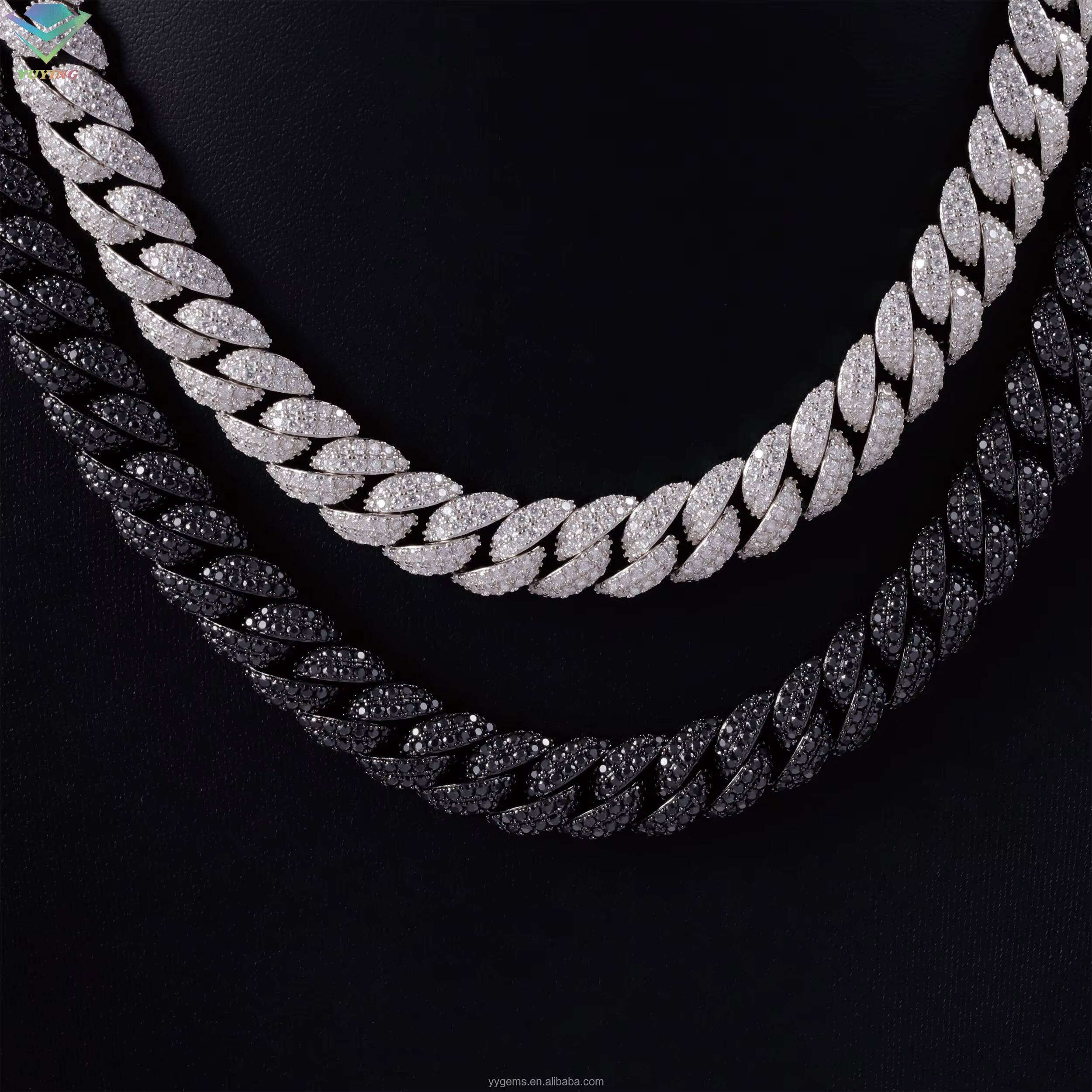 VVS Moissanite Black Plated Iced Out Chain Jewelry 9mm 13mm S925 Silver Black Diamond Cuban Link Chain Hip Hop Fashion Jewelry