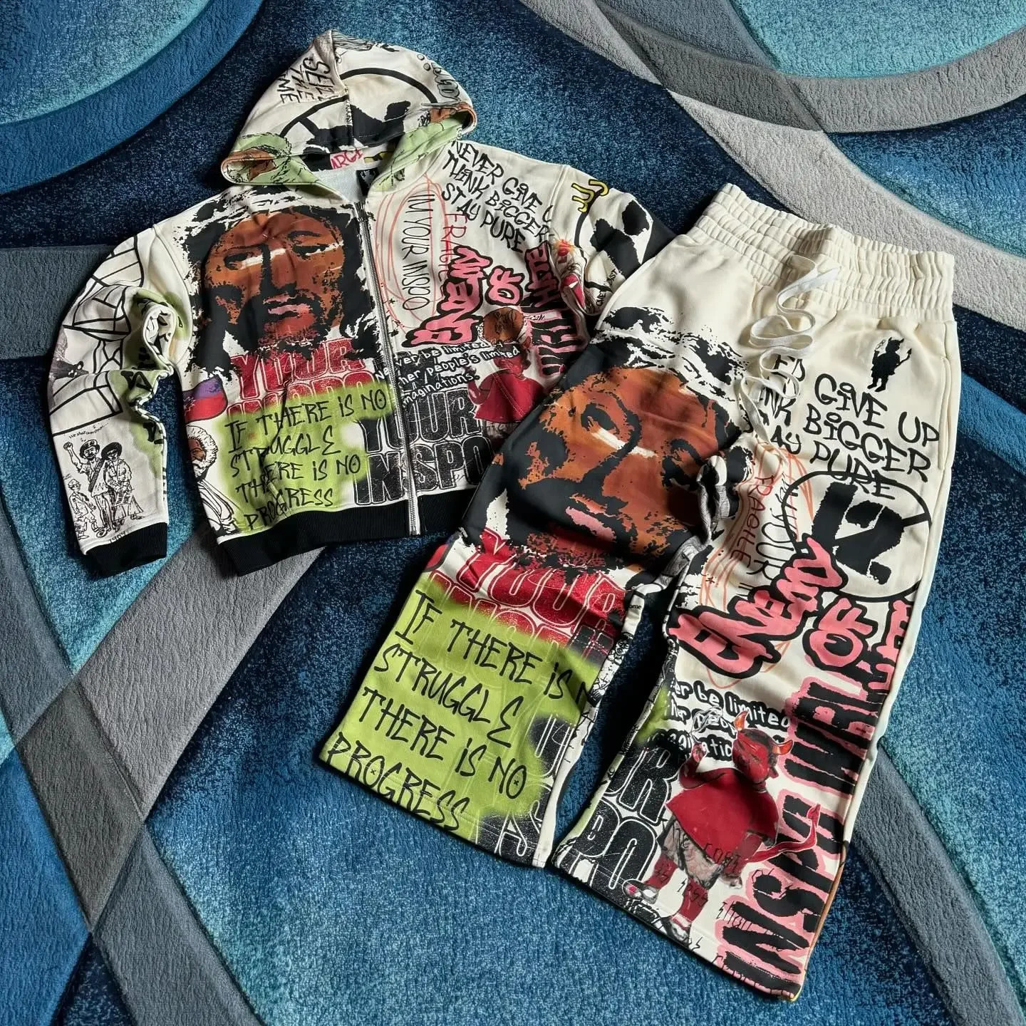 Men Womens Clothes Streetwear T Shirt Sweatpants Set Y2K Two Piece Hip Hop Gothic Cartoon Pattern Short Sleeve TShirt Pants 250911