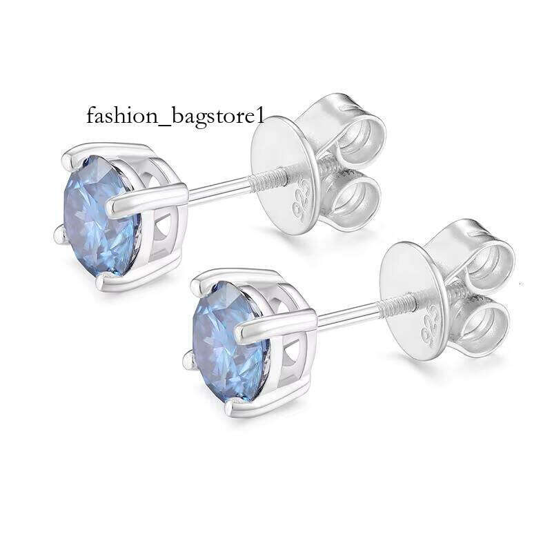 S Screw Back Men Sier Gold Earrings for Women Red Yellow Blue Moissanite Round Stud Earring