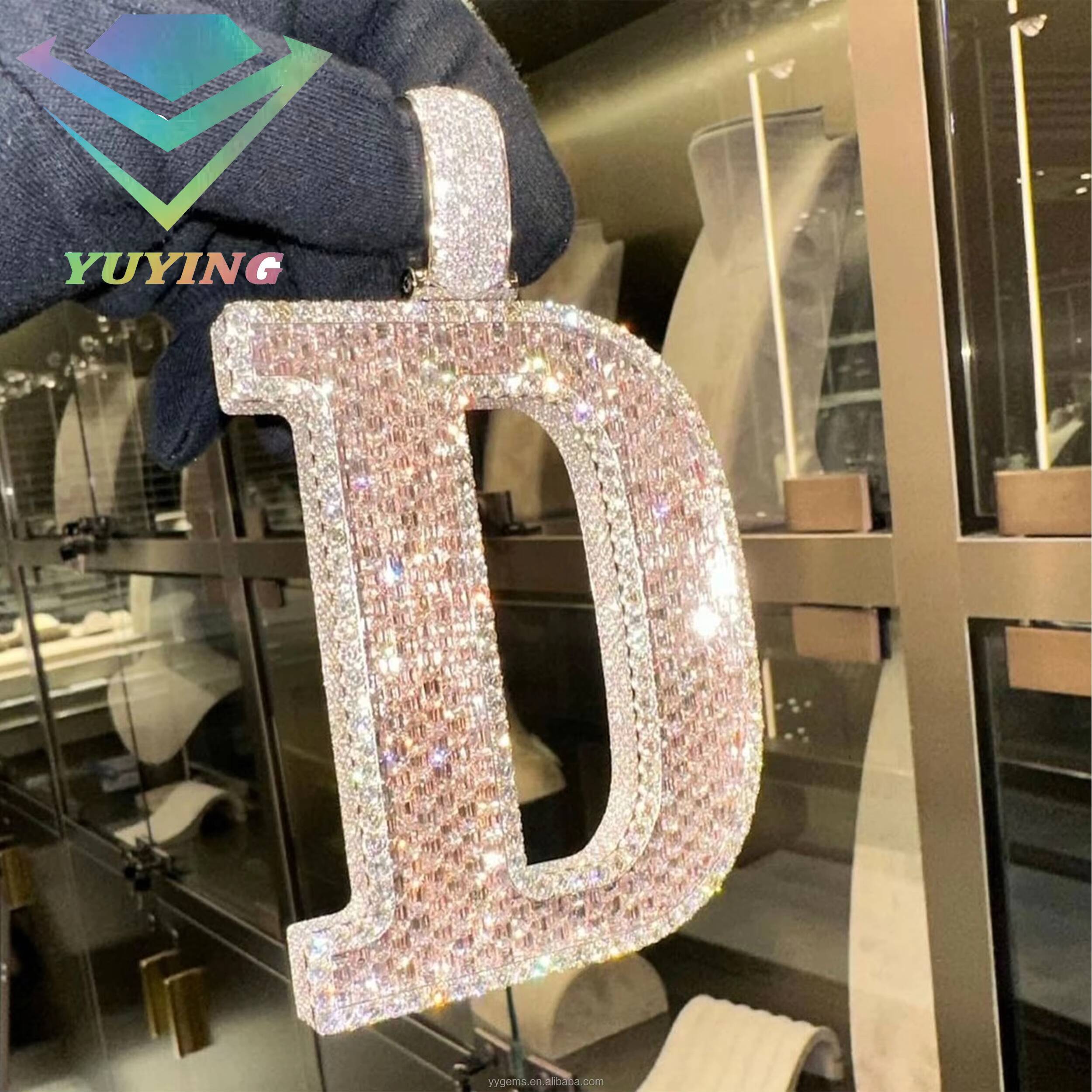 Hip Hop Baguette Moissanite Custom 2inch Letter Pendant 925 Sterling Silver Iced Out Name Charm Pendant for Chain Necklace