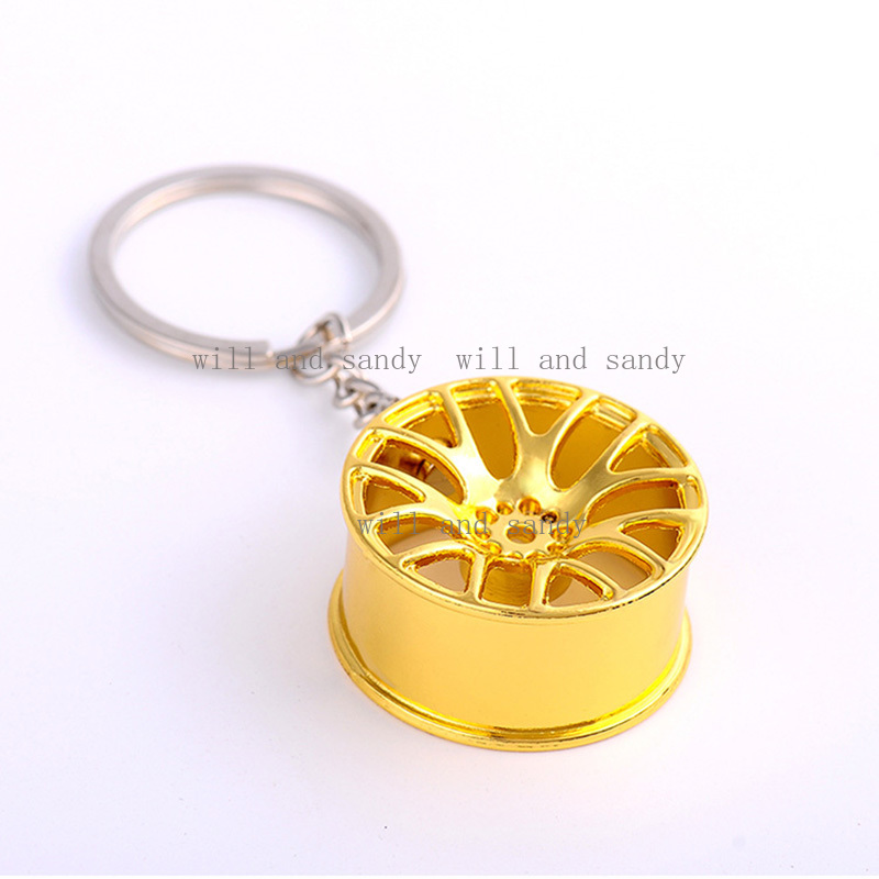 WHOLESALE Metal Wheel Hub Key Rings Charm Auto Sports Car KeyChain Pendant Silver Gold Fashion Jewelry Gift Bag Hanging