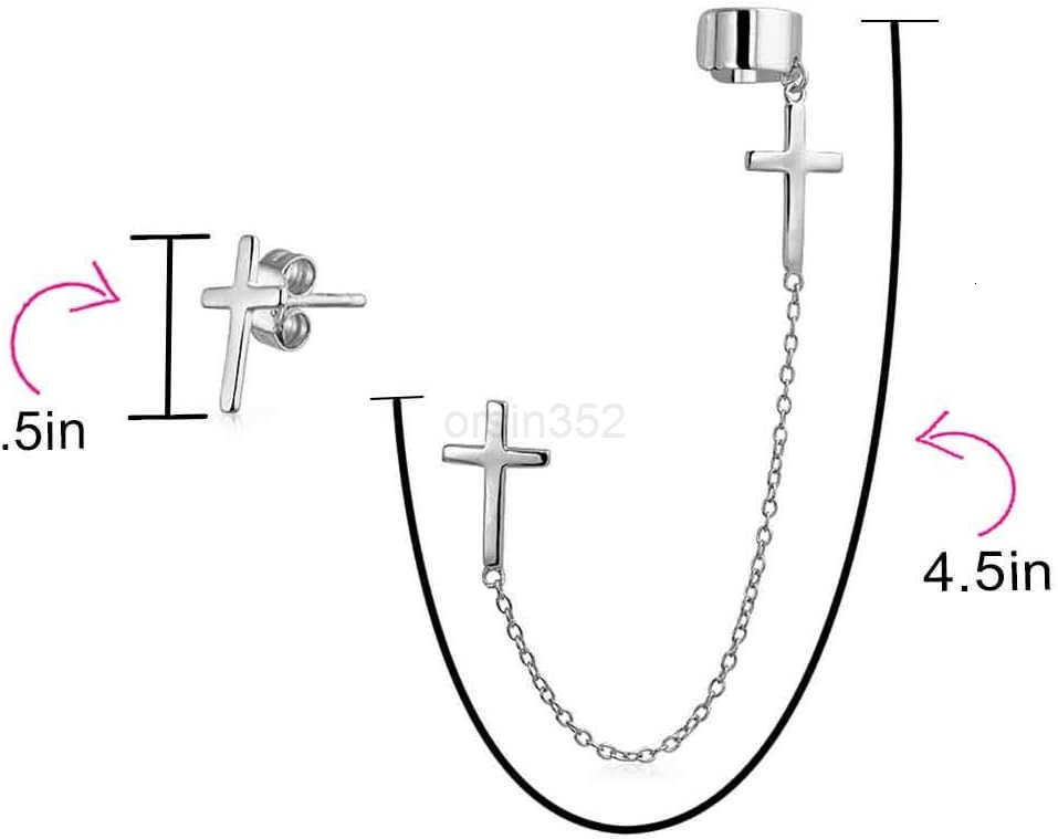 Religious Cross Threader Long Chain Ear Cuff Stud Earring Set For Women Teen Rose Gold Plated 925 Sterling SilverW250911
