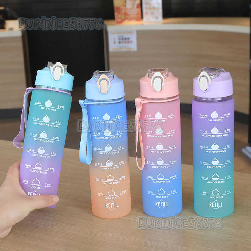 Gradient Color Matte Water Cup Fitness Sports Cup Straw Cup Men and Women Portable Handle Plastic Cup Water Bottle H250911