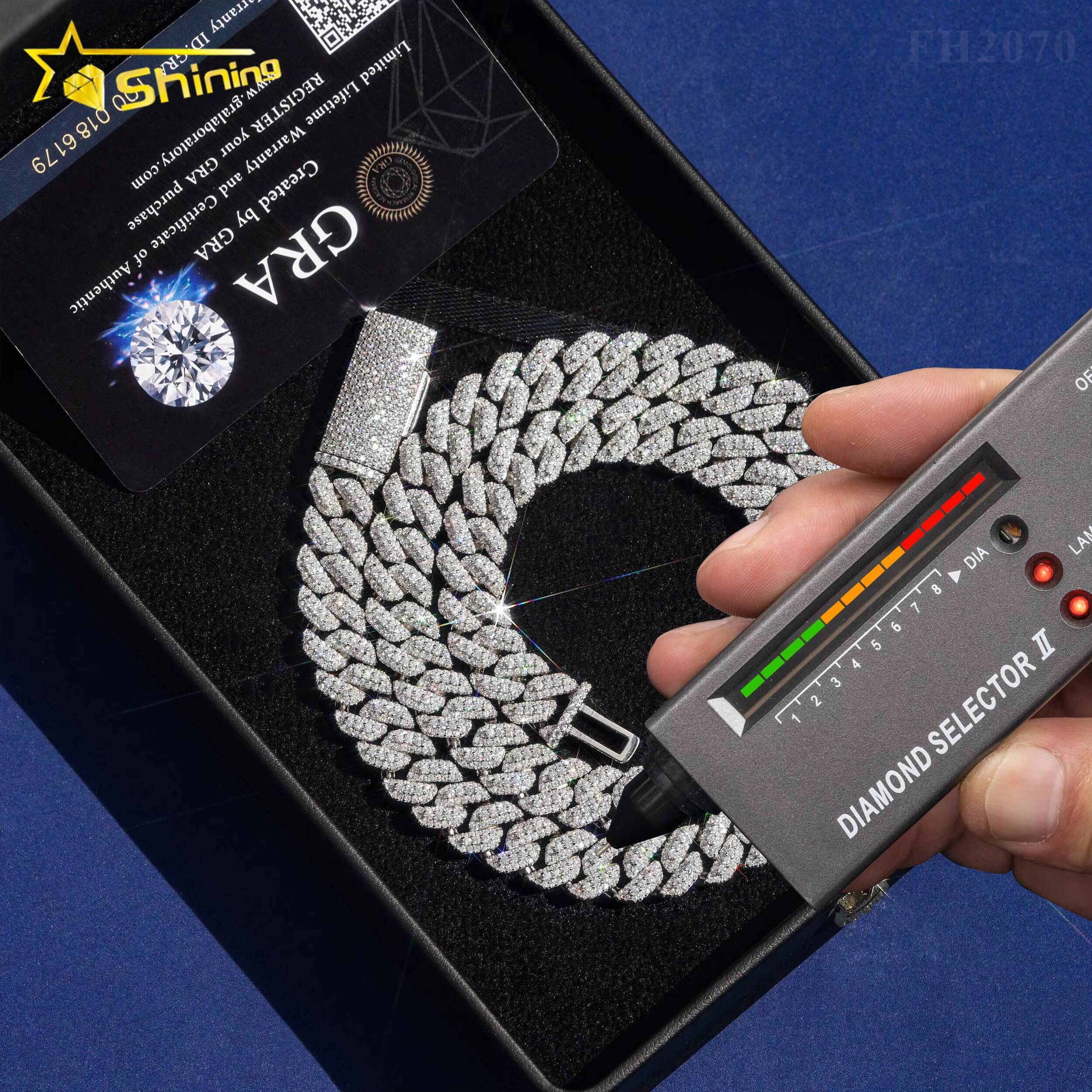 Hot Selling RTS Fine Jewelry Hip Hop Necklace Gold Plated 925 Silver 10MM VVS Moissanite Cuban Link Chain