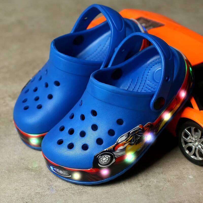 Summer Children Hole LED Lighted Flashing Light Shoes Boys Girls Beach Sandals Kids Breathable Fashion Sneakers