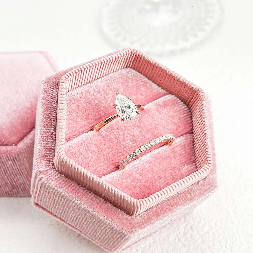 Round Custom Moissanite Rings Women Real Rose Wedding Solid Ring Gold for Couples