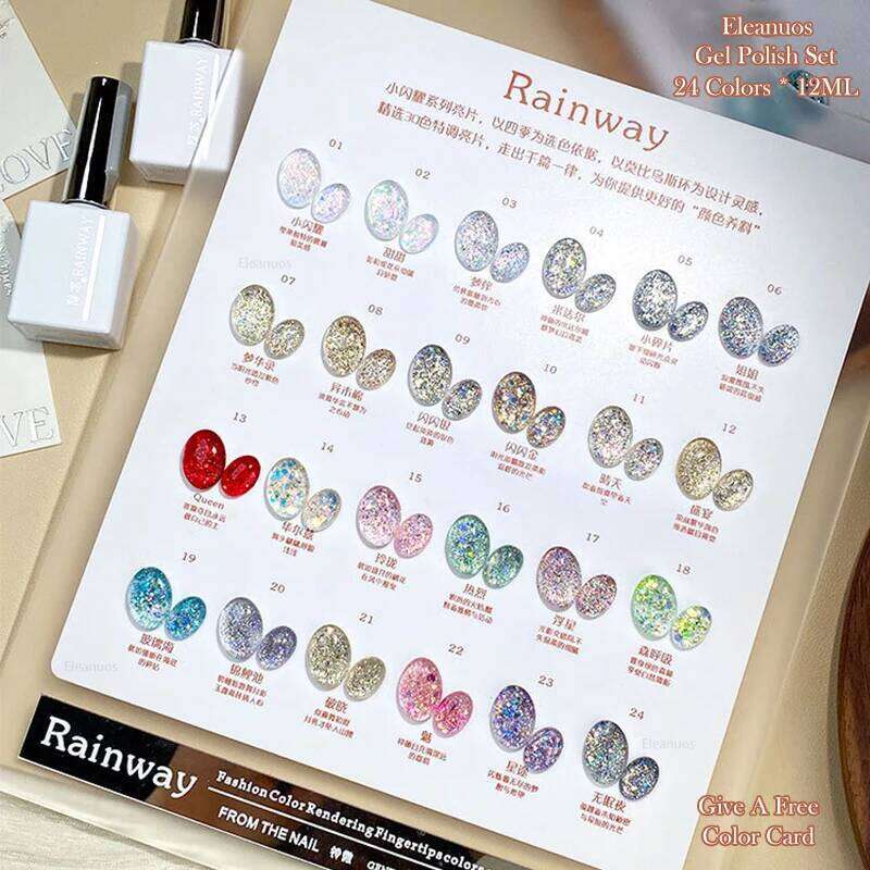 Eleanuos Sequins Versatile Gel Polishing 24Pcs Mixed Varnish Shining Semi Permanent Immersion UV LED Explosion Flash Gel Salon