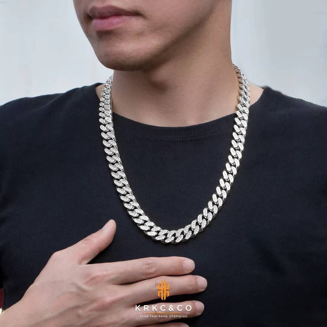 High Polished Jewelry 14mm 1826inch Sliver 18K Gold Plated Choker Stainless Steel Iced Out Cuban Link Chain Necklace Men