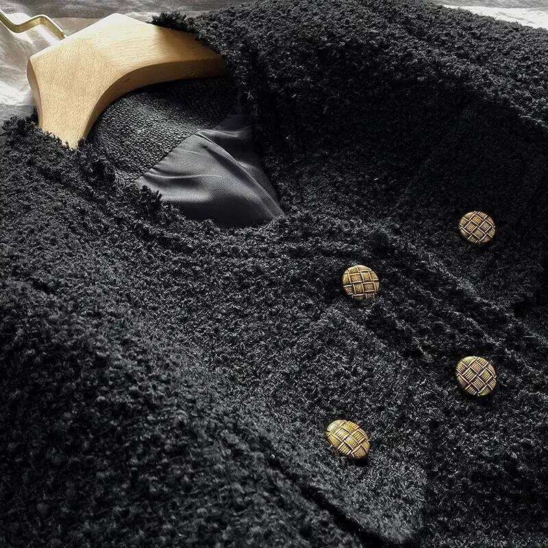 Blacktweed Style Cropped New Spring Autumn Elegant Socialite Long Sleeve Topins Thin Regular Crew Neck Jacket