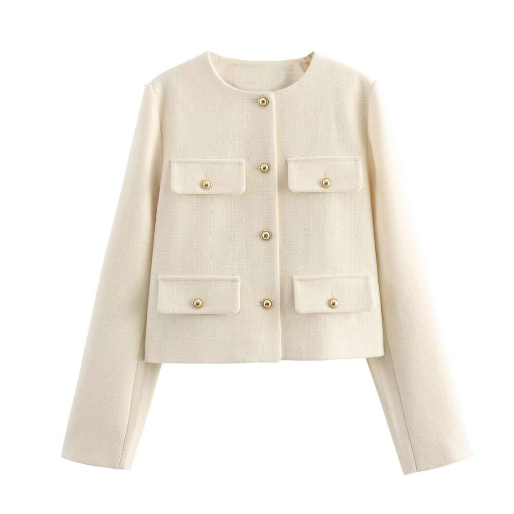 DHEssentials 2025 Fashion Women's Clothing Long Sleeve Versatile Little Chanel Style Top with Flap Decoration Short Blazer