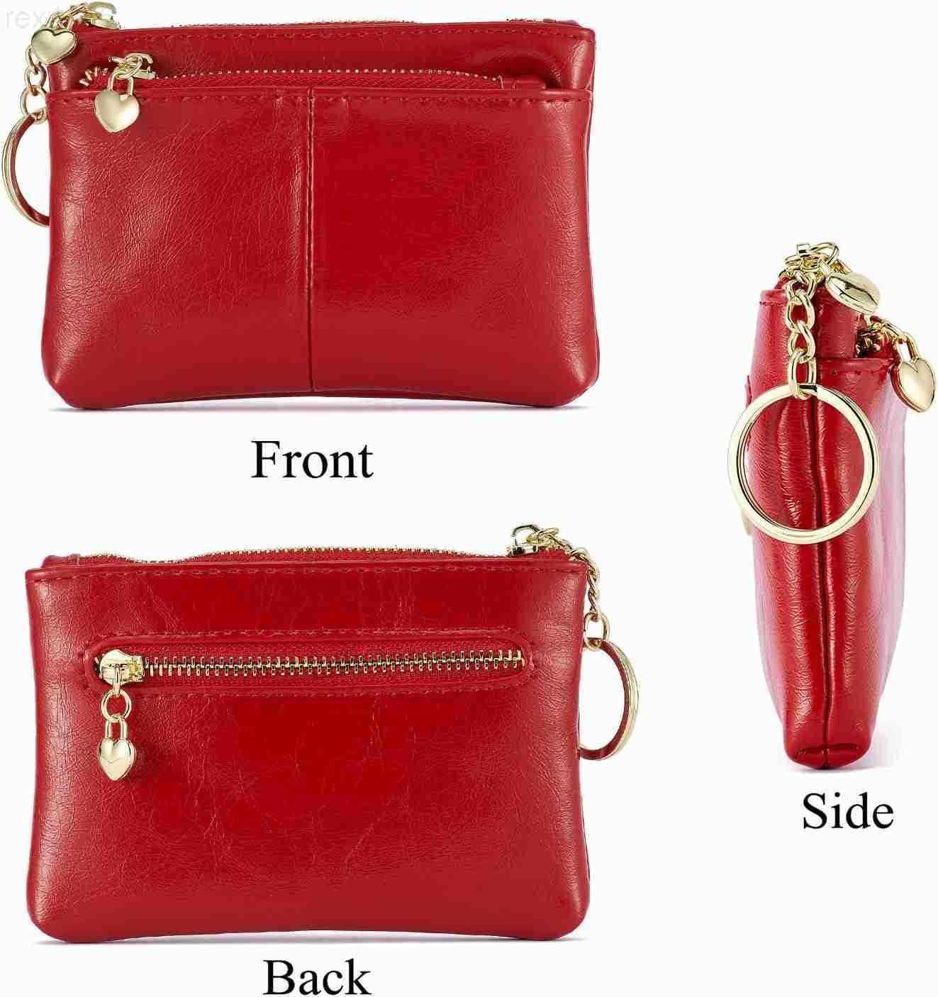 Women PU Leather Zip Mini Coin Purse With Key Ring Triple Zipper Card Holder WalletBlackW250911