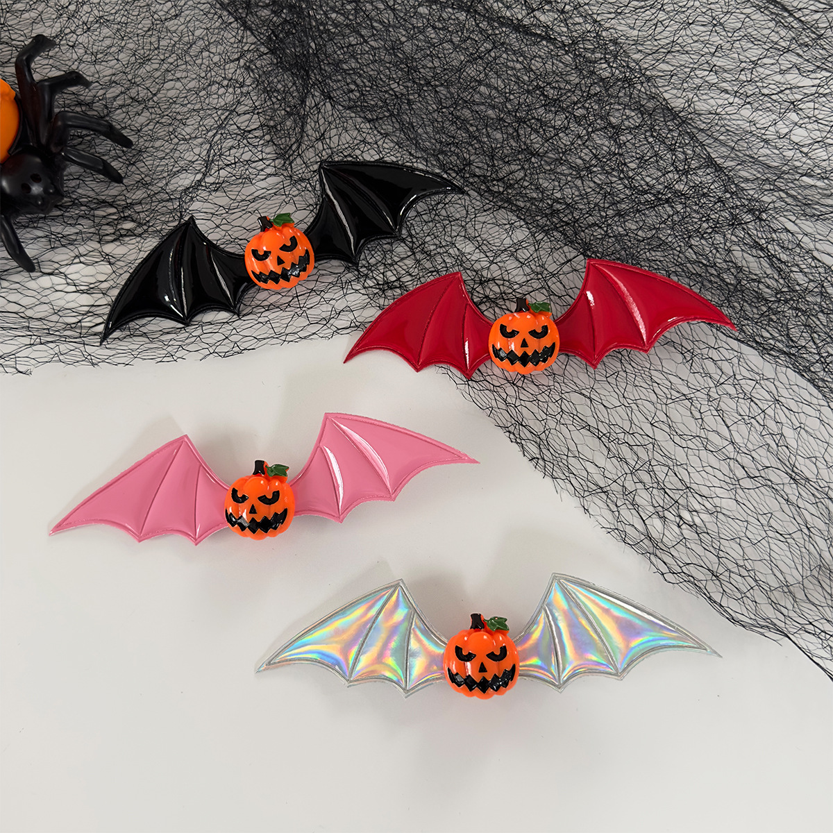 Stage Wear Halloween Hair Accessories - Dark Series Funny Pumpkin Cyclops Devil Bat Wings Side Hair Clips