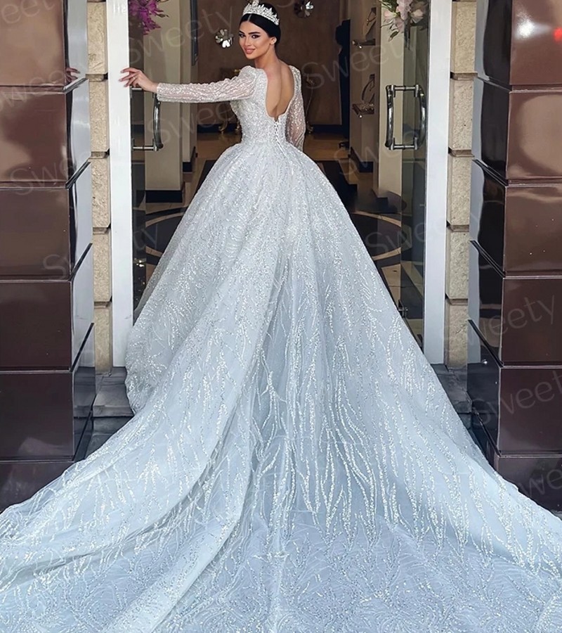 2026 Exquisite Wedding Dress With Embroidery Bead Princess Ball Gown Full Sleeve Square Collar Lace Up Sequins Bridal Gowns Vestido De Noiva