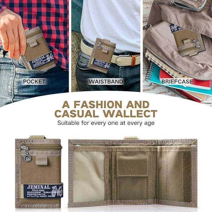 Wallet for Men Canvas Outdoor Sports Keychain Wallet with Multiple Card Slots and ID Window Black Gifts for Dad from Son Daughter WifeW250911