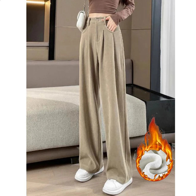 Winter Girls Snow Warm Casual Long Pants Lady Korean High Waist Fleece Trousers Women Classic Daily Plush Thermal 250911