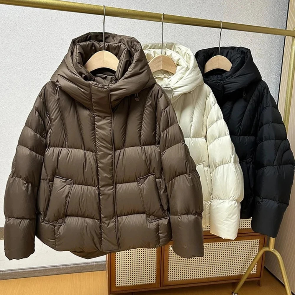 Down Jacket Women Ultra Light Warm Puffer Hooded Bread Thick Parkas Loose 90 White Duck Coat Feather 250911