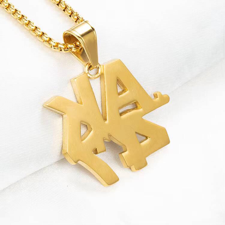 Marlary Hand Made Gold Plated Stainless Steel Full ZIrcon AK47 Bling Pendant Necklace