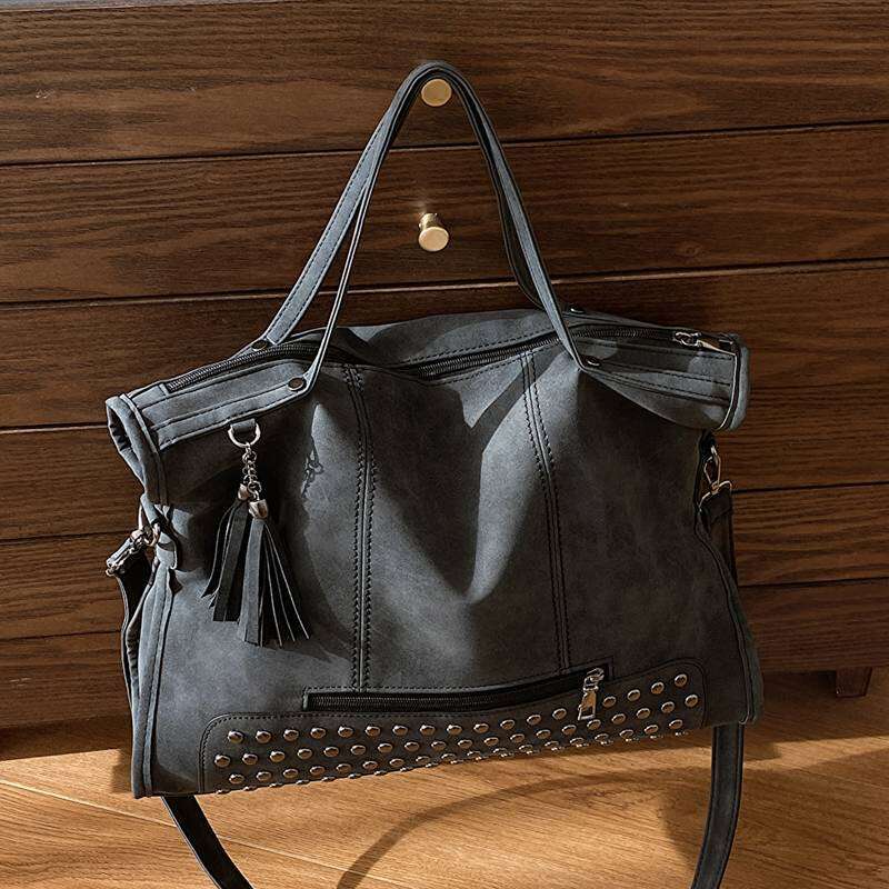 Ladies' Original Homemade Wasteland Subculture Design Retro Large-Capacity Heavy Industry Punk Rivet Slung Commuter Bag Handbag