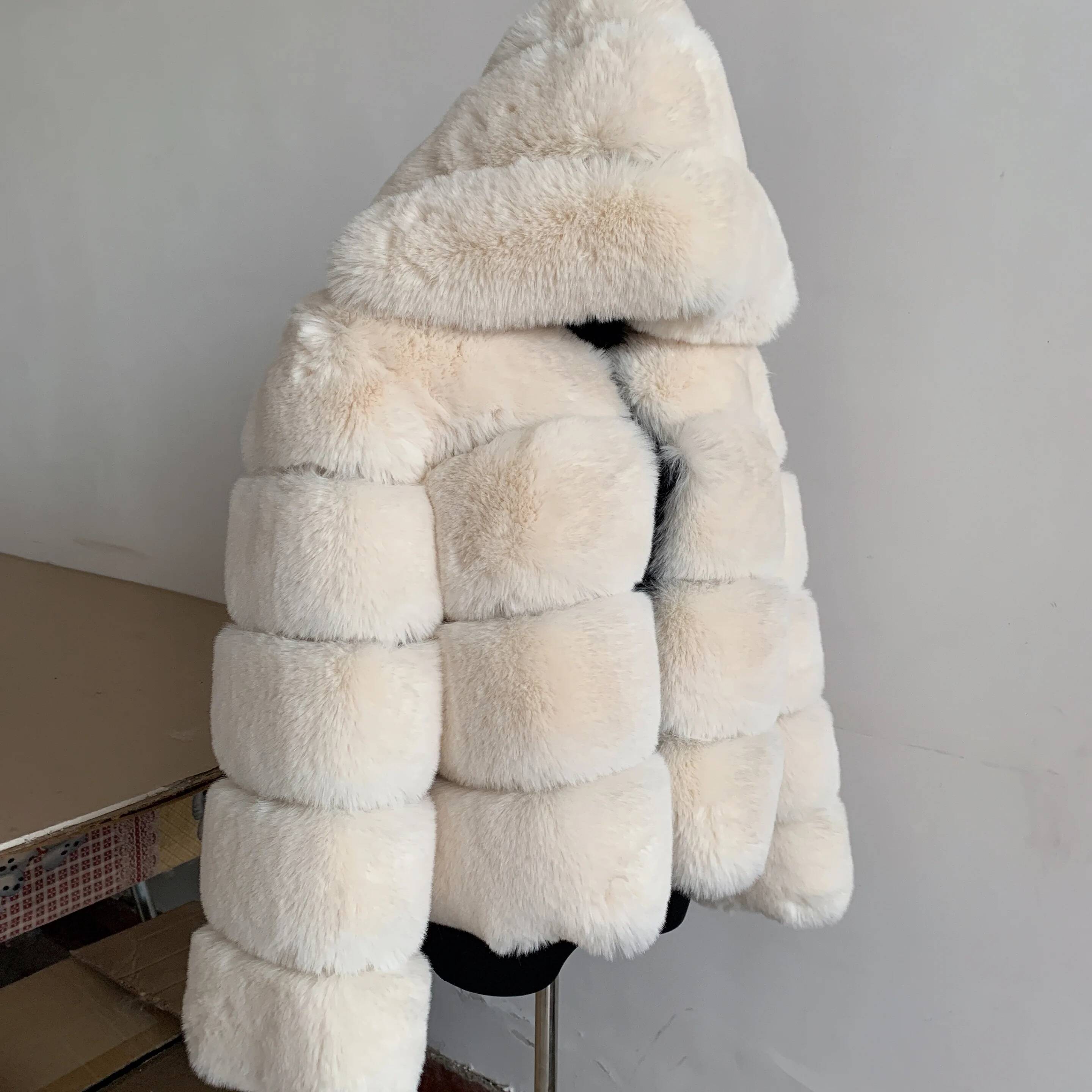 2022 Winter Warm Fake fox hooded Thick Faux Fur Hooded Jacket women's winter faux fur coat High Quality
