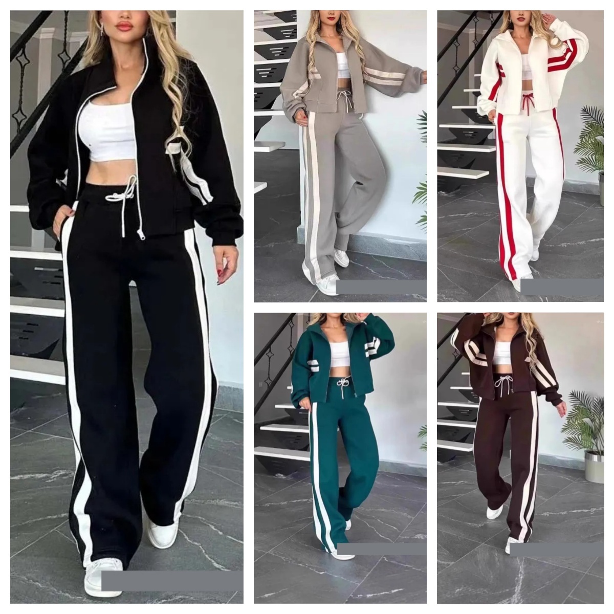 Women's Tracksuits Striped Zipper Coat Sweatpants Two Piece Set Women Casual Batwing Sleeve Sports Jacket Outfits Autumn Winter Sweatshirt