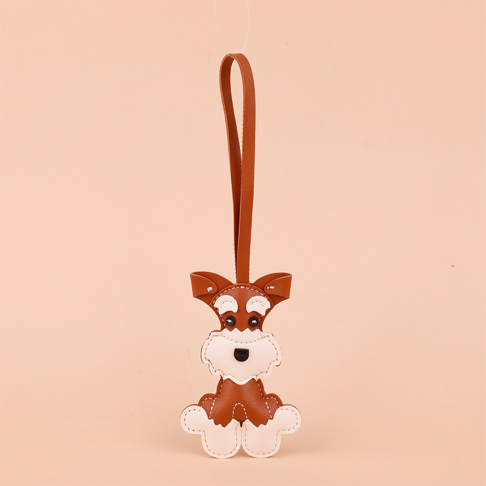 High Quality hand-sewn Leather Keychain Dog key Chain Luxury Designer Keyring Cute Schnauzer bag charm for women or girl Christmas gift