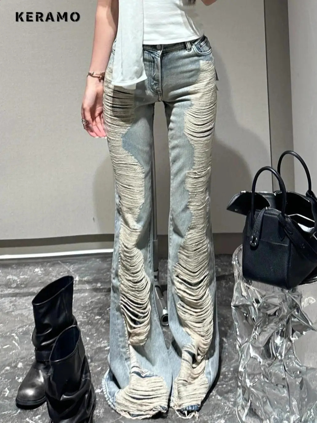 Summer Vintage Ripped Distressed Jeans Y2K Damage Emo Slim Fit Trashy Pants Womens Sexy Harajuku Kpop Denim Trouser 250911