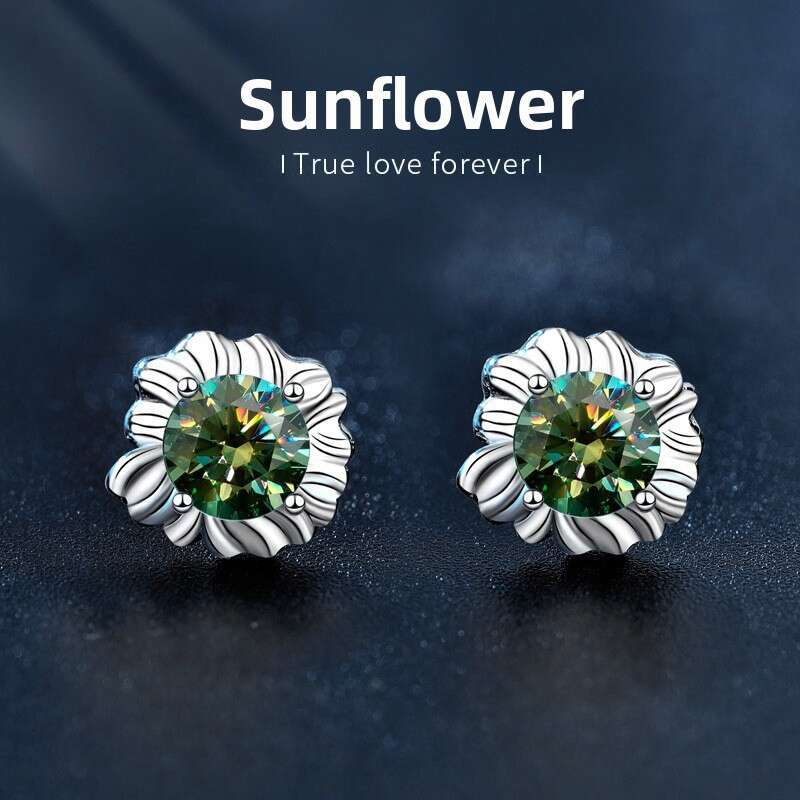 Cute Exquisite Green Moissanite Niche Design Sterling Sier Earrings Women's Ins Style Suower Collection