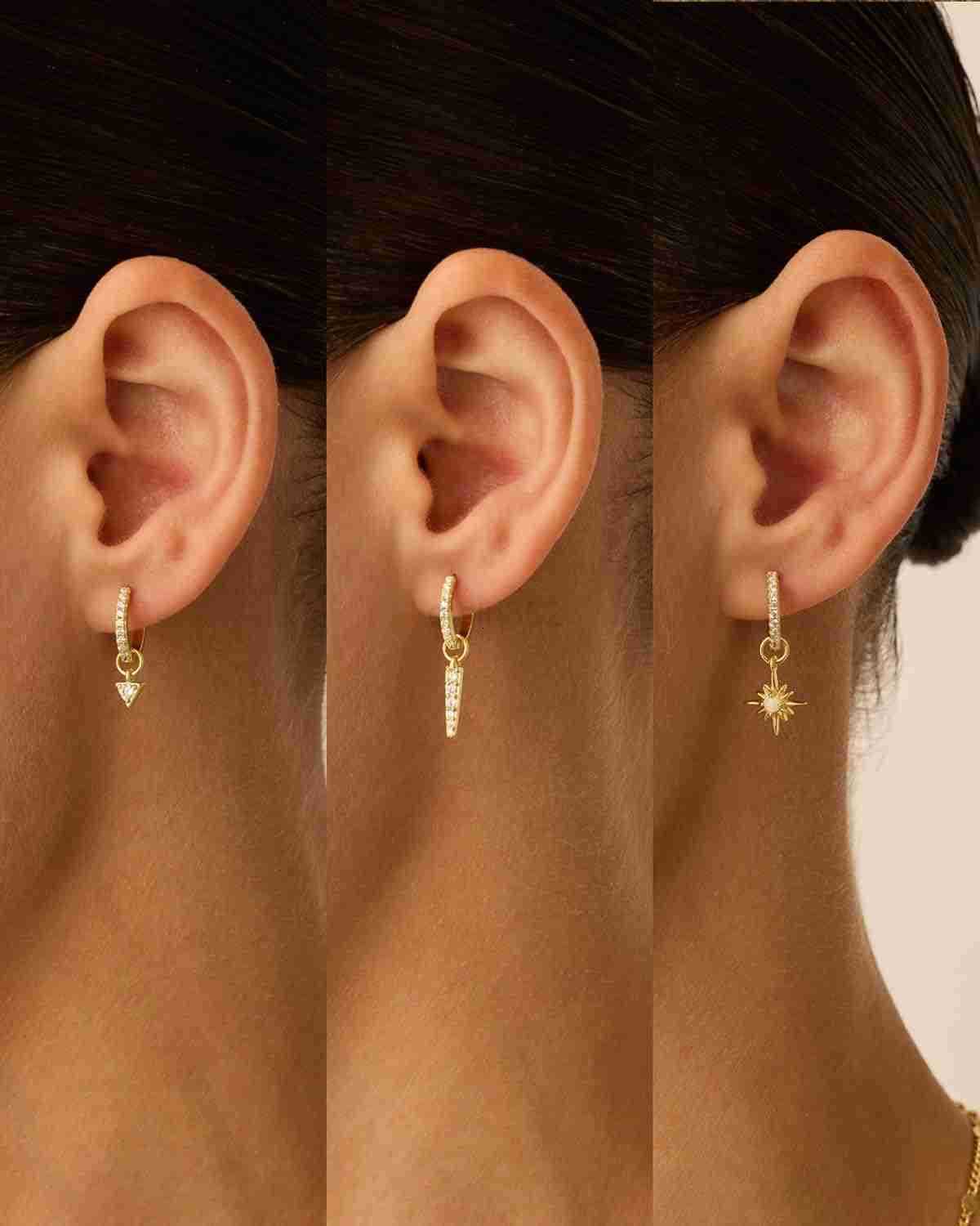 18K Gold Plated Huggie Earrings and Charm Set for Women Mix and Match Earring Pack with Cubic Zirconia Pearl Opal Star Heart Evil Eye Snake Boho Charm