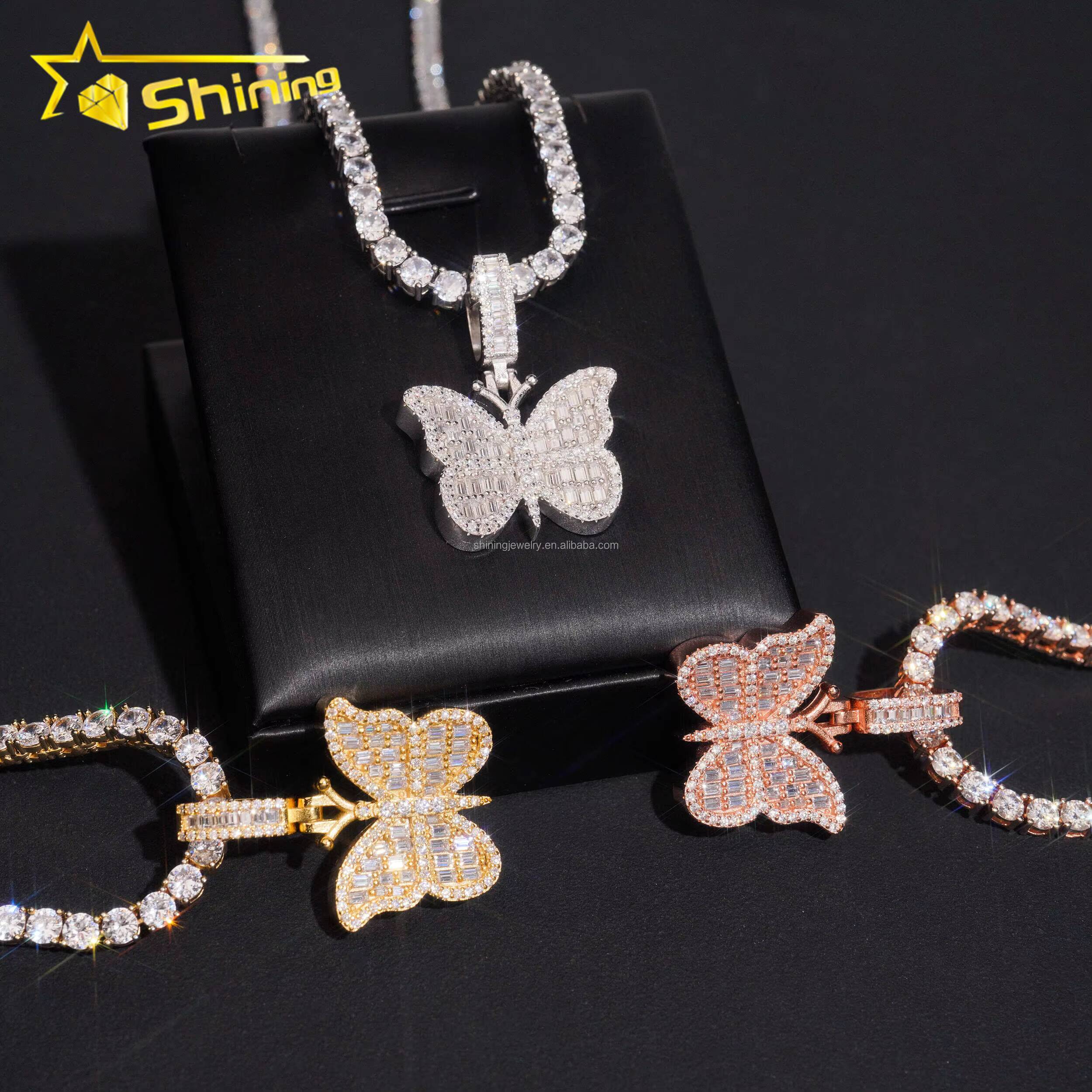 Bulk Stock Elegant Female Cute Style Hot Sale Stylish GRA Certificate VVS1 Moissanite Diamond S925 Silver Butterfly Pendant