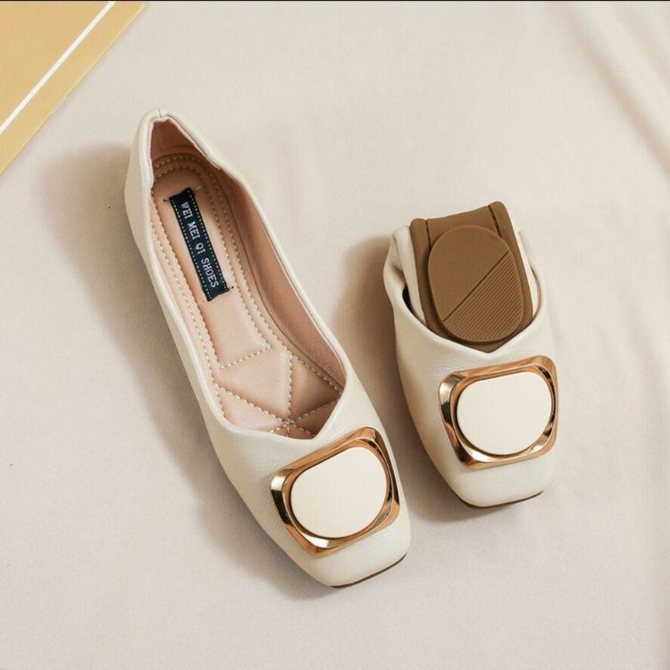 New Korean designer shoes women's flat shoes autumn shallow mouth fairy square toe soft soled women's casual shoes