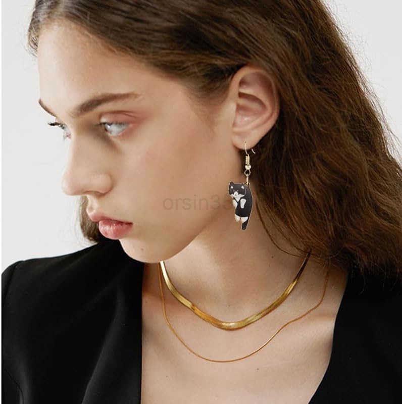 6Pairs Dangling Cat Earrings For Women Kawaii Aesthetic Funny Cartoon Kitten Dangle Earrings French Hook Animals Lover Birthday GiftsW250911