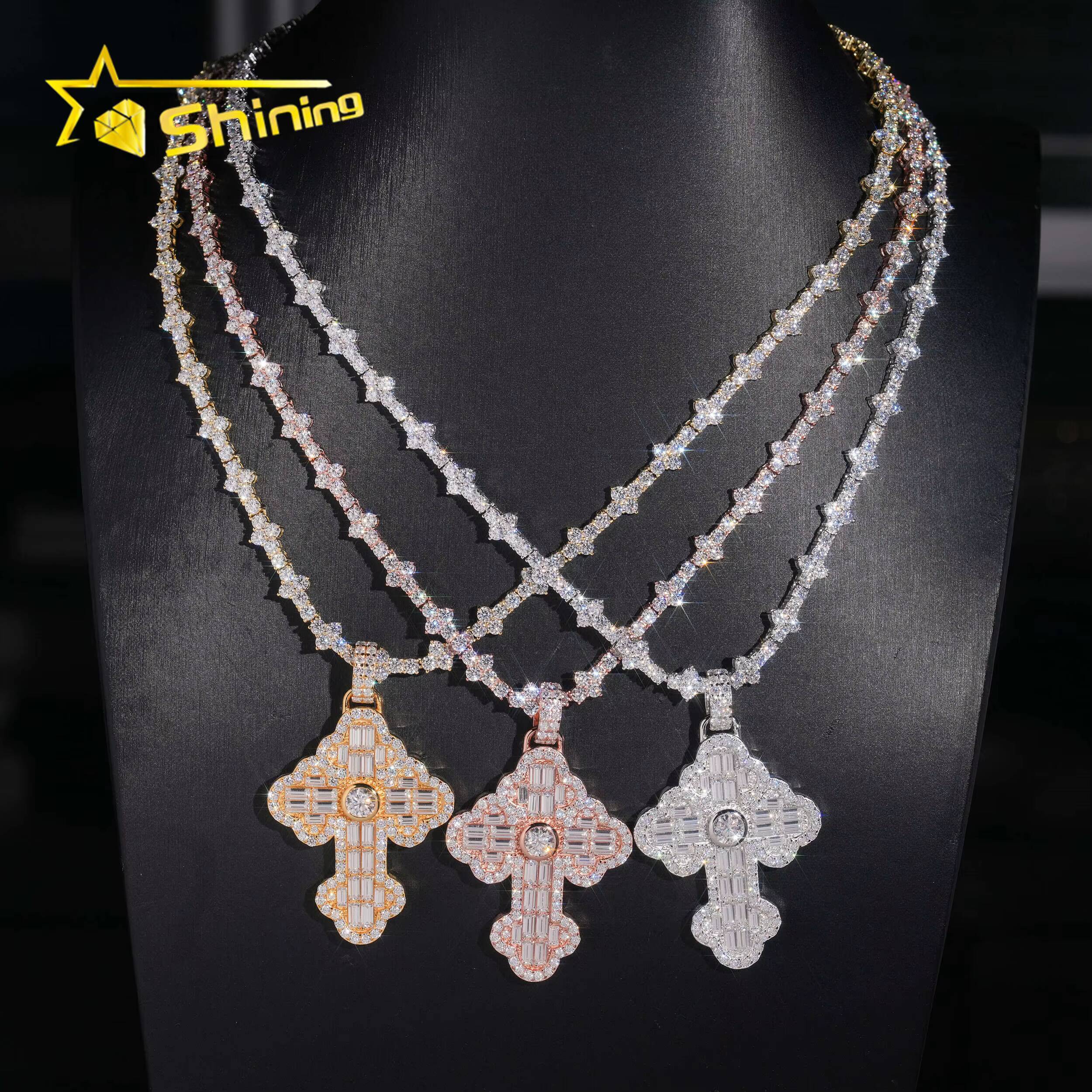New Design Mossanite Cross Pendant 925 Sterling Silver VVS Moissanite Pendant Iced Out Diamond Charm Pendant Fine Jewelry