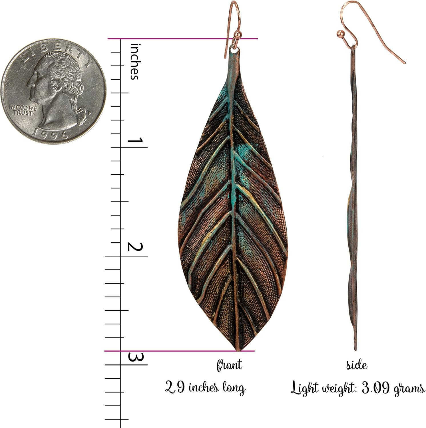 Handmade Boho Lightweight Statement Leaf Earrings with Detailed Texture for WomenW250911