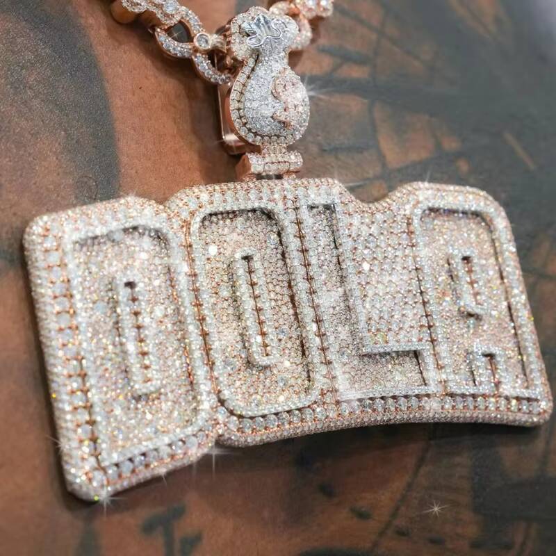 Iced Out Hip Hop Jewelry Mans 925 Sterling Silver VVS Moissanite Diamond Custom Design Letter/Number/Name/ Necklace Pendant