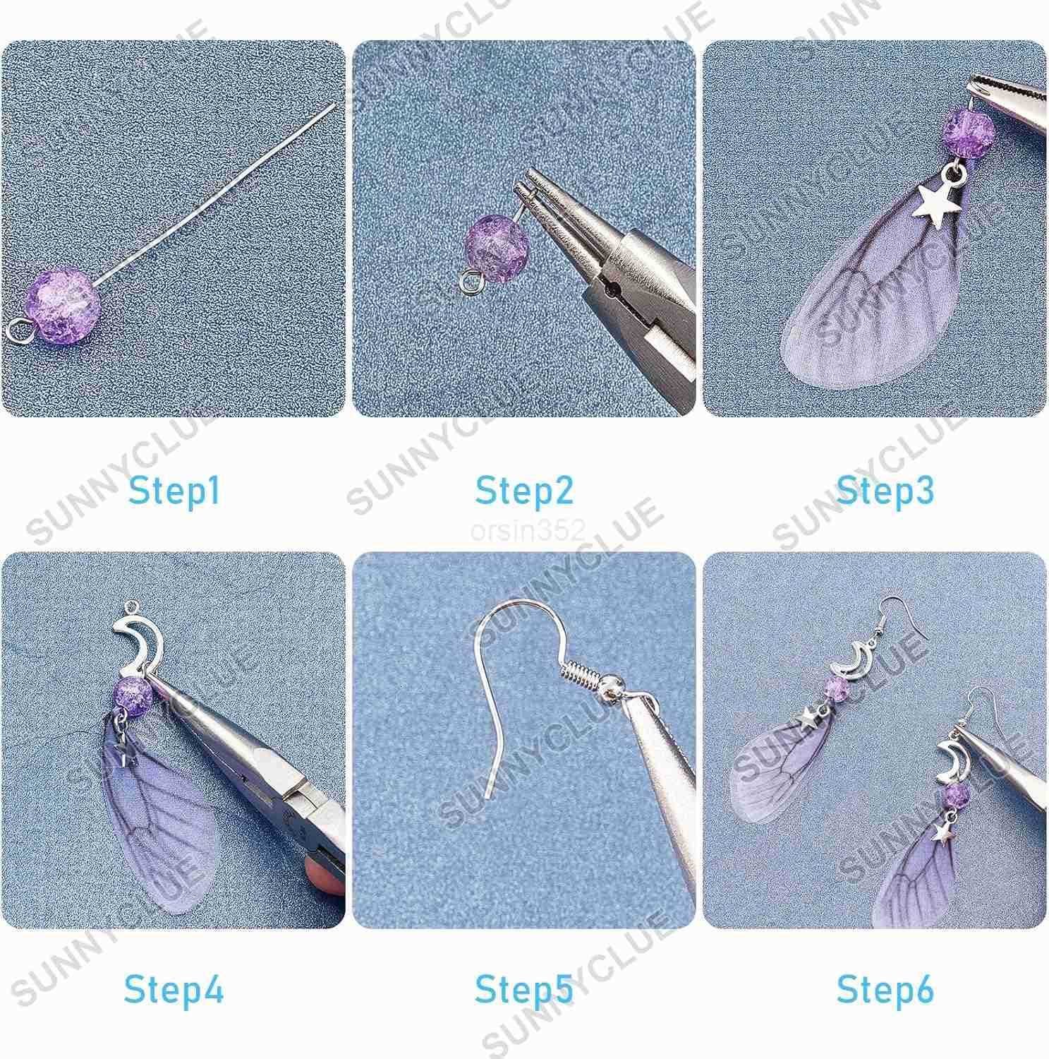 1 Box DIY 10 Pairs Butterfly Dragonfly Wing Earring Making Kits Moon Star Charms Fabric Wings Decoration Glass Beads with Jump Rings for Handmade Earr