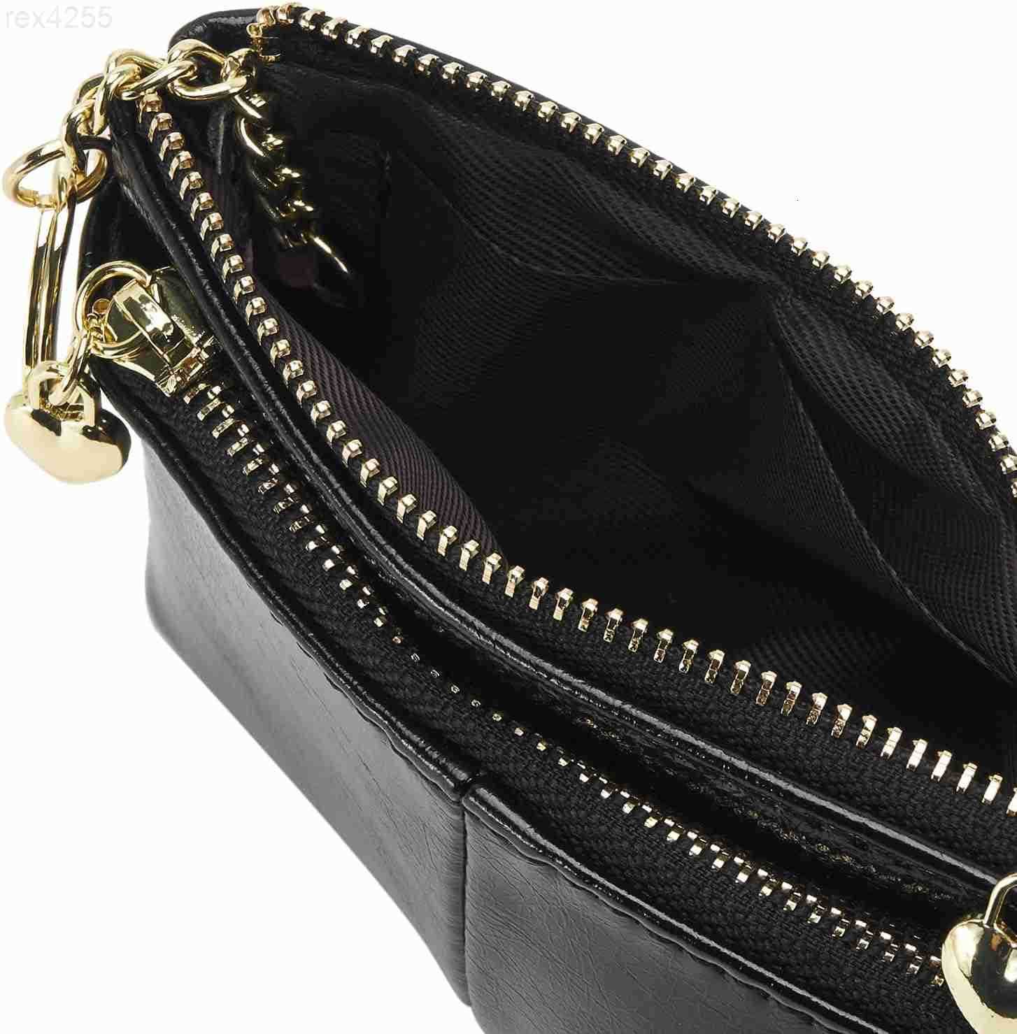 Women PU Leather Zip Mini Coin Purse With Key Ring Triple Zipper Card Holder WalletBlackW250911