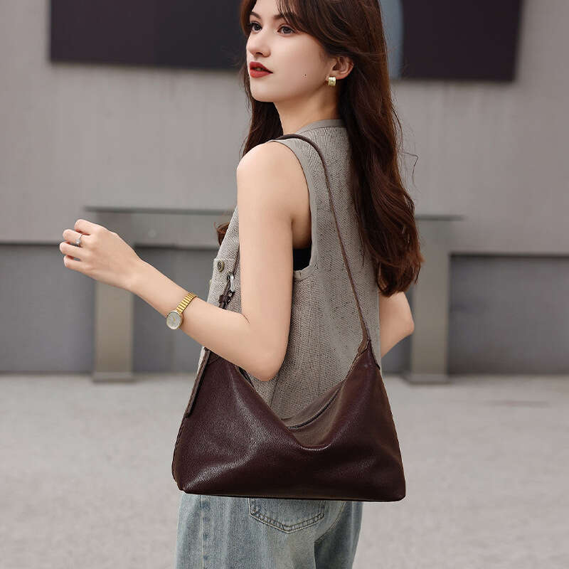 Luxury bag Top Layer Vegetable Tanned High End Single Shoulder Dumpling Commuter Versatile Large Capacity Genuine Leather Hobo Underarm Bag