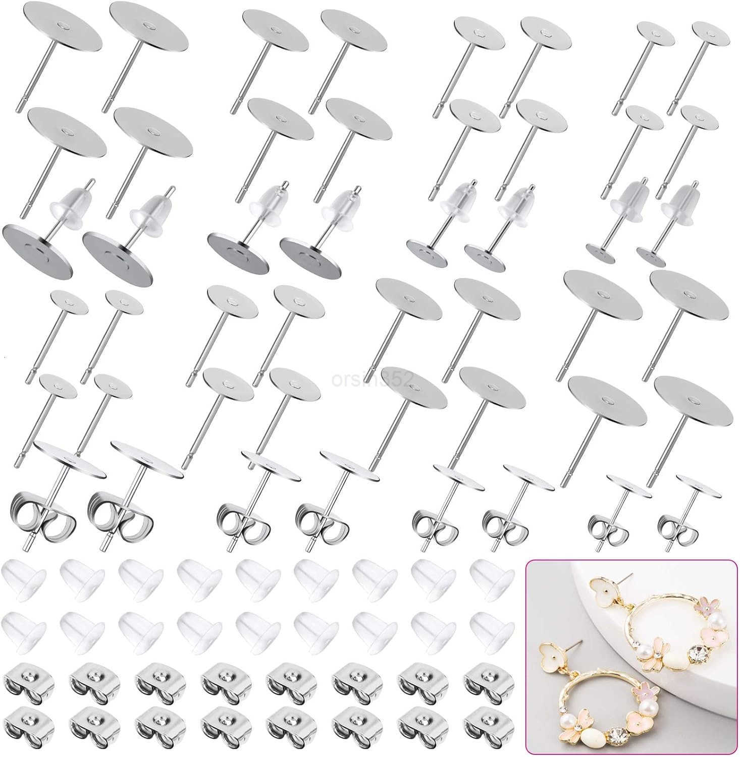Earring Posts Stainless Steel Flasoo 1200Pcs Hypoallergenic Earrings Posts and Backs Gold Flat Pad Ear Ring Studs with Clutch for Earring Making and D