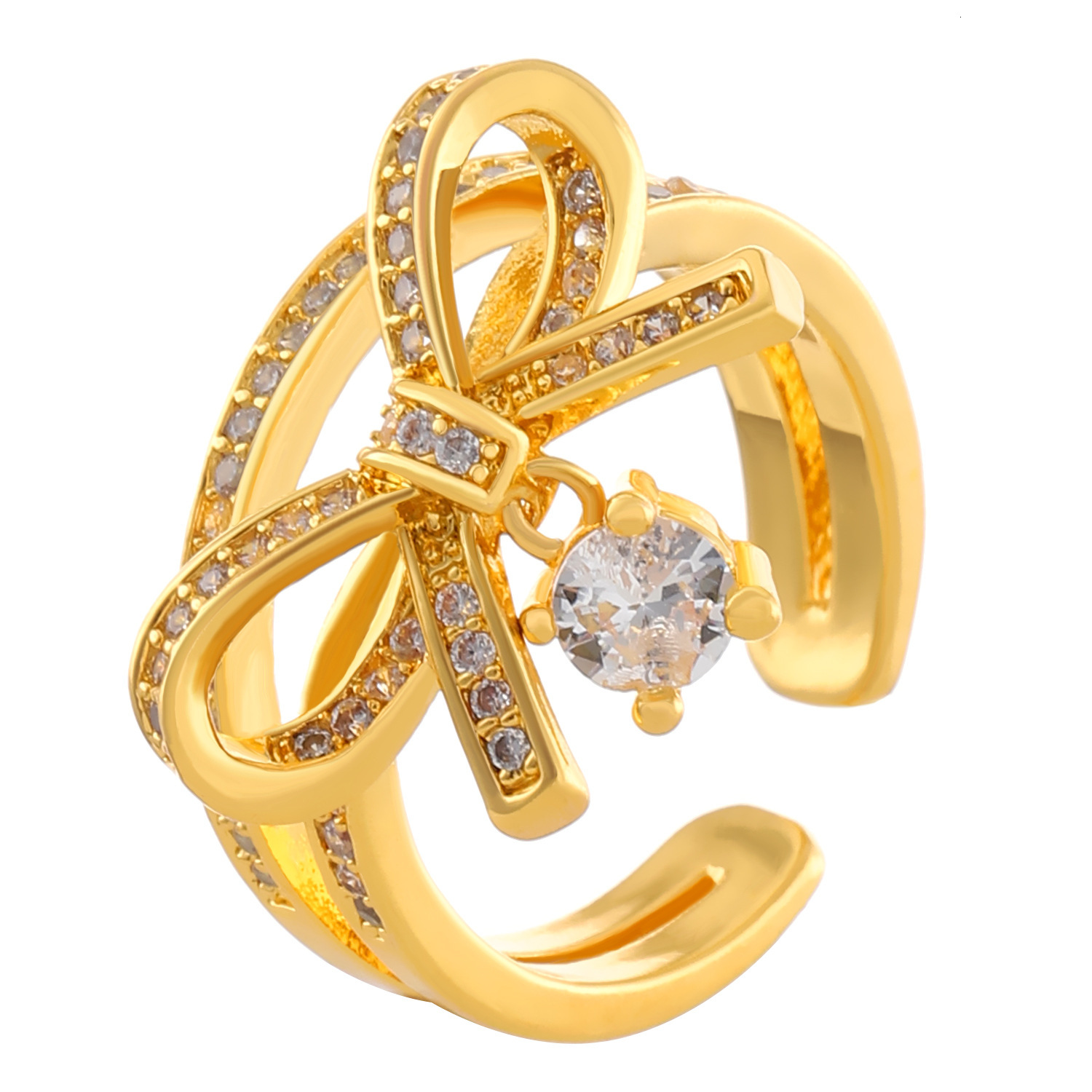 New Copper Inlaid mond Bowknot For Women, Ins Style Design Sense, Wheat Spike Open Index Finger Ring