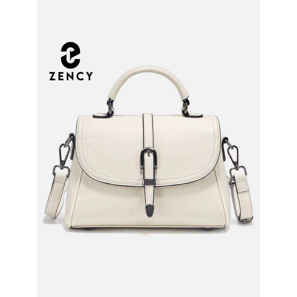 Zency Women S Genuine Leather Top Handle Bag Simple Fashion Beige Shoulder Crossbody Small Handbag Satchels For Daily Shoppers
