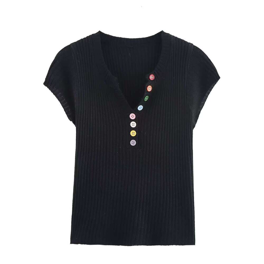 DHEssentials 2025 Summer New Korean Style Colorful Button V-Neck Chanel-Style Knitted Sweater for Women, Age-Reducing Fashionable Unique Slimming Top