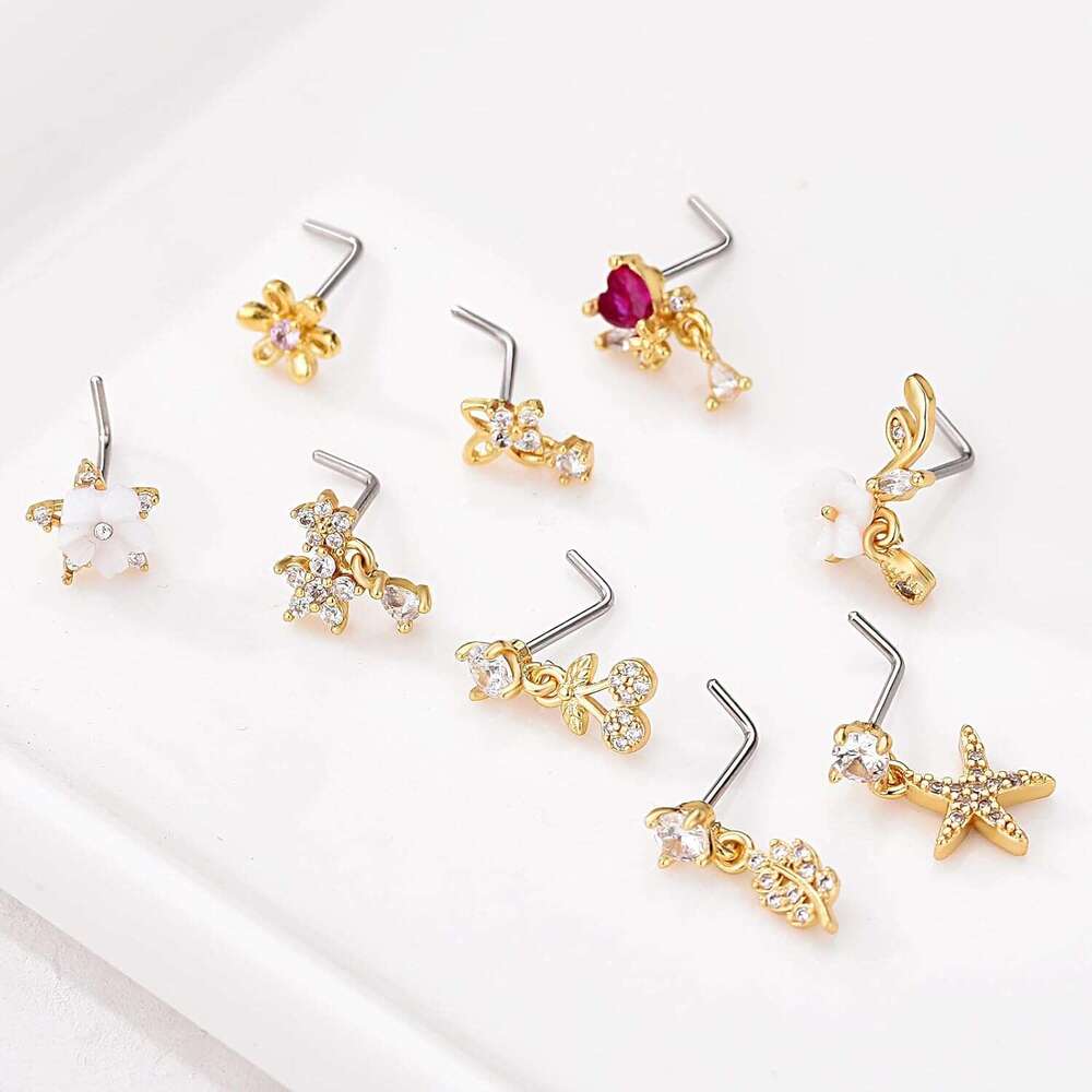 18PCS 20G Rings for Women -9PCS L-Shaped Studs 9PCS Hoops with Charm Dangling | Stainless Steel & CZ Piercing Jewelry(Gold/Sier)| Hypoallergenic 20Gau
