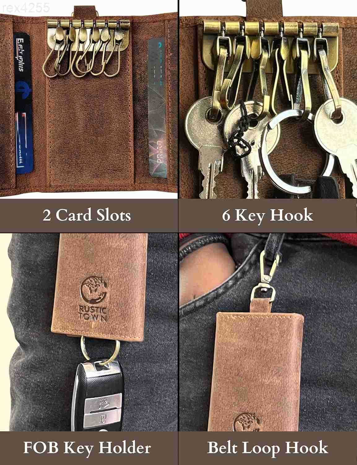 Leather Key Holder Smart Fob Car Key Loop Wallet Slim Keychain Pouch Practical Key Organizer for Men WomenW250911
